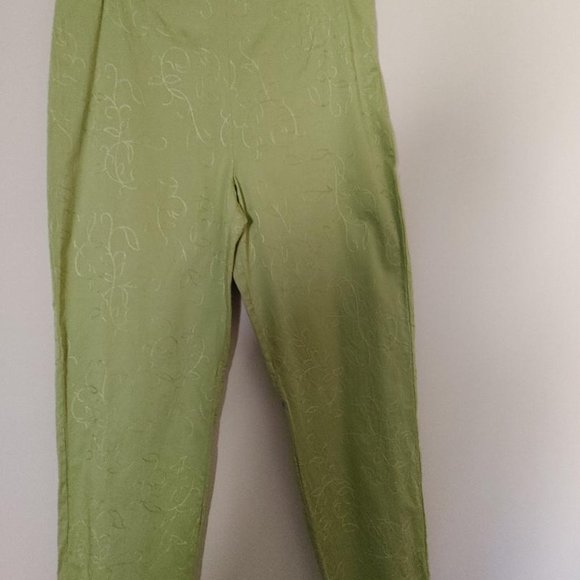 Dress Barn Light Green Satiny Pants Tapered Leg Embroidered Accents Side Zipper - Picture 3 of 4